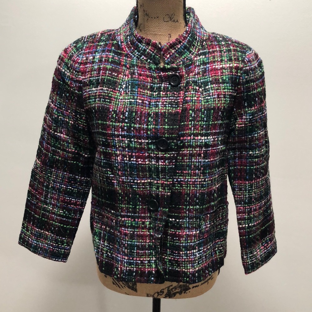 {Talbots} Multicolor Wool Blend Tweed Button Down… - image 2